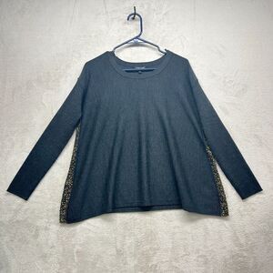 Eileen Fisher Womens Gray 100% Merino Wool Sequin Scoop neck Oversize Sweater XS